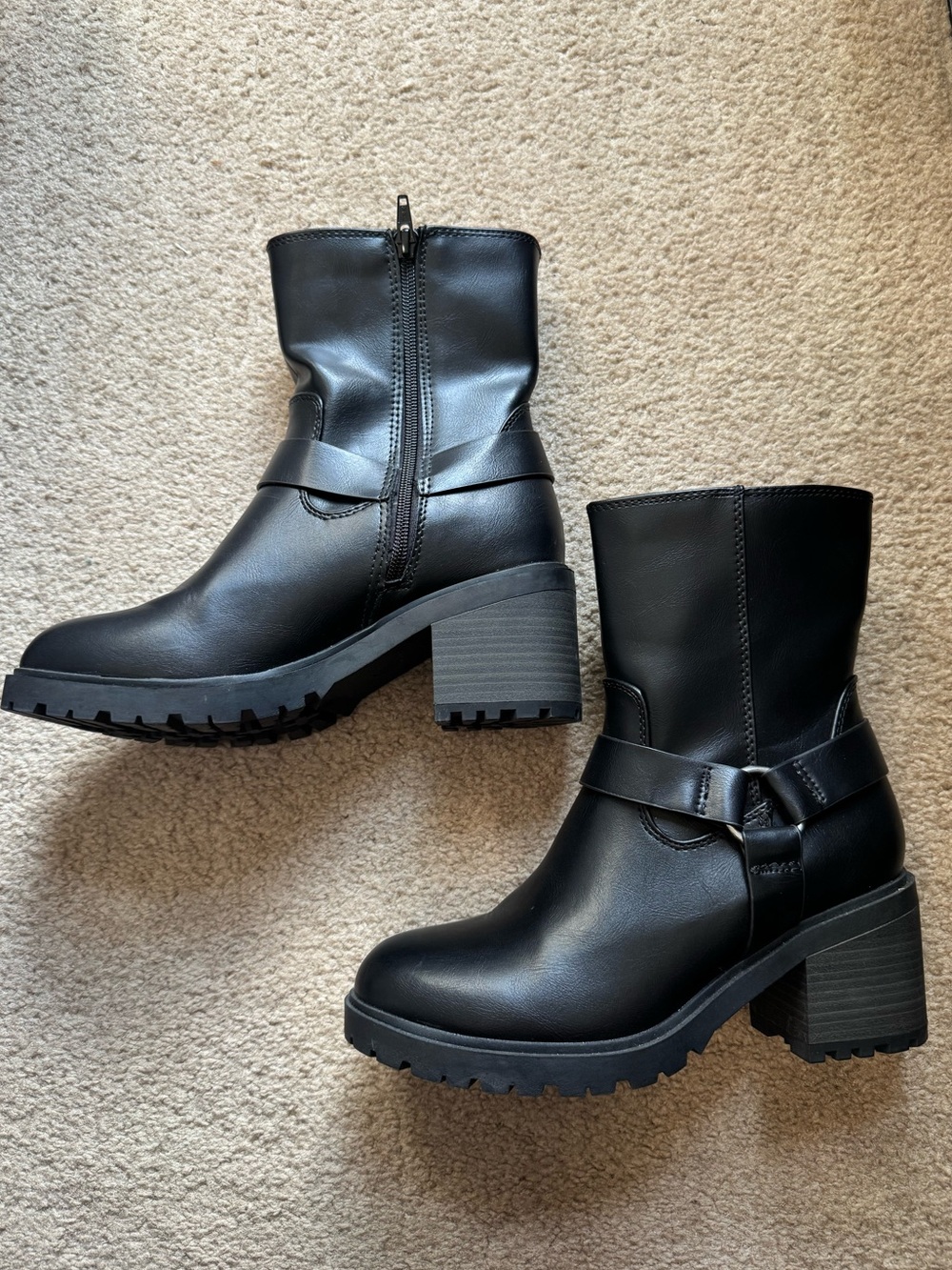 Universal Thread Black Chunky Heel Mid-Calf Harness Boots